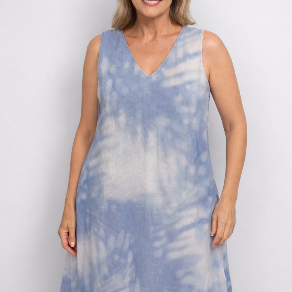 J. Jill Linen Tie Dye Summer Sleeveless Midi Dress Womens Plus 2X Coastal